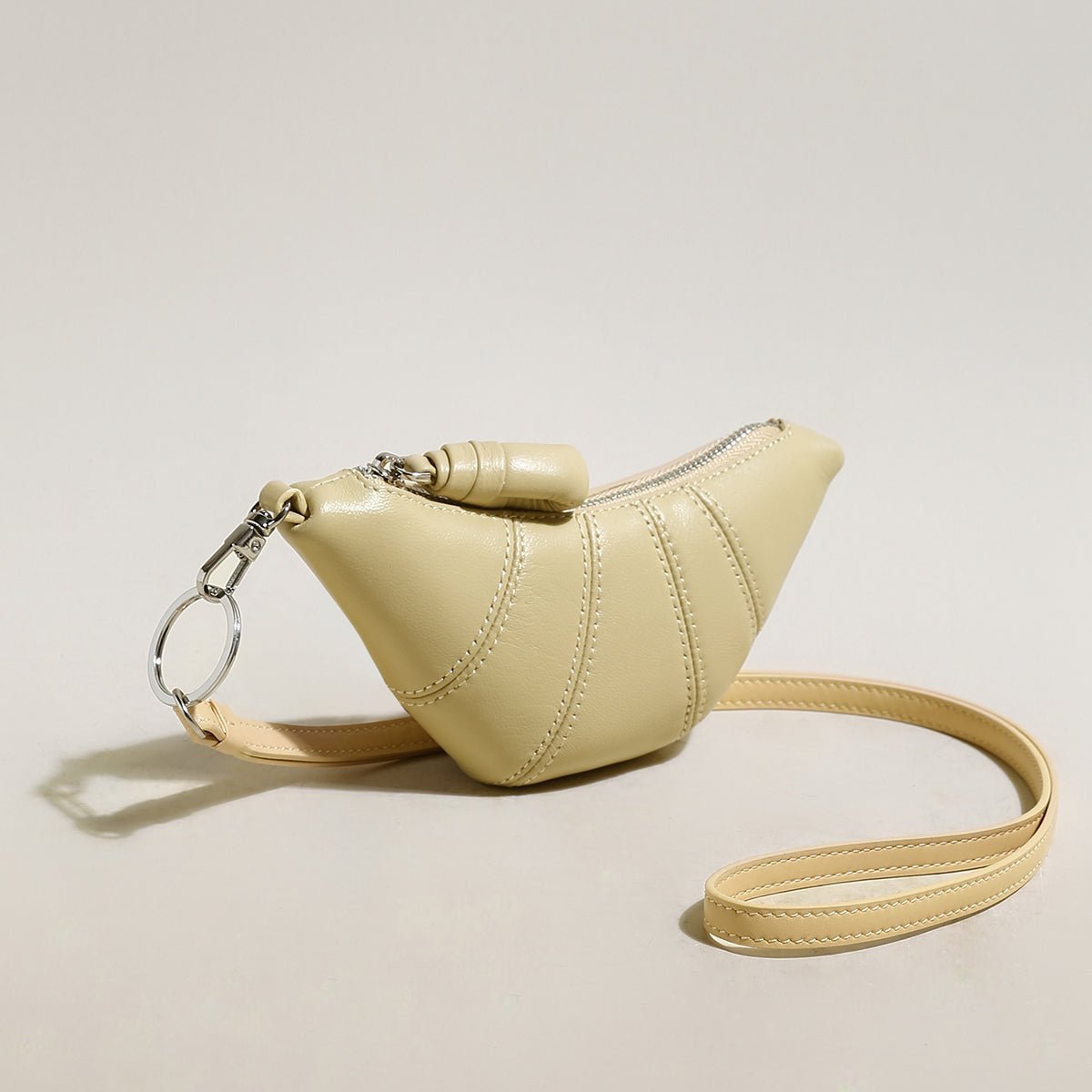 Croissant Mini Pouch Bag Charm – Vegan Leather Wristlet Coin Purse & Bag Accessory