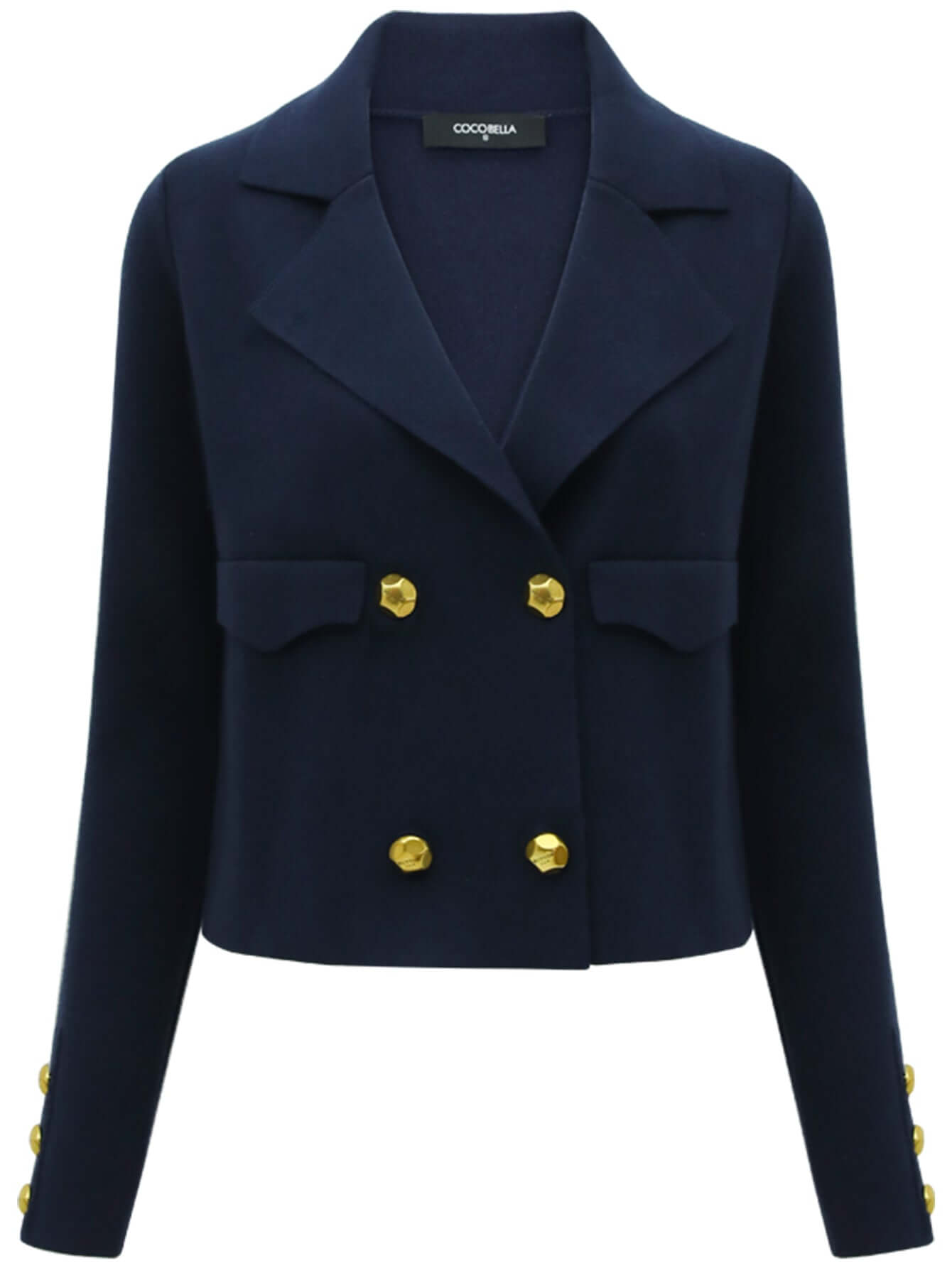 cropped double breasted knitted navy blazer all navy 4
