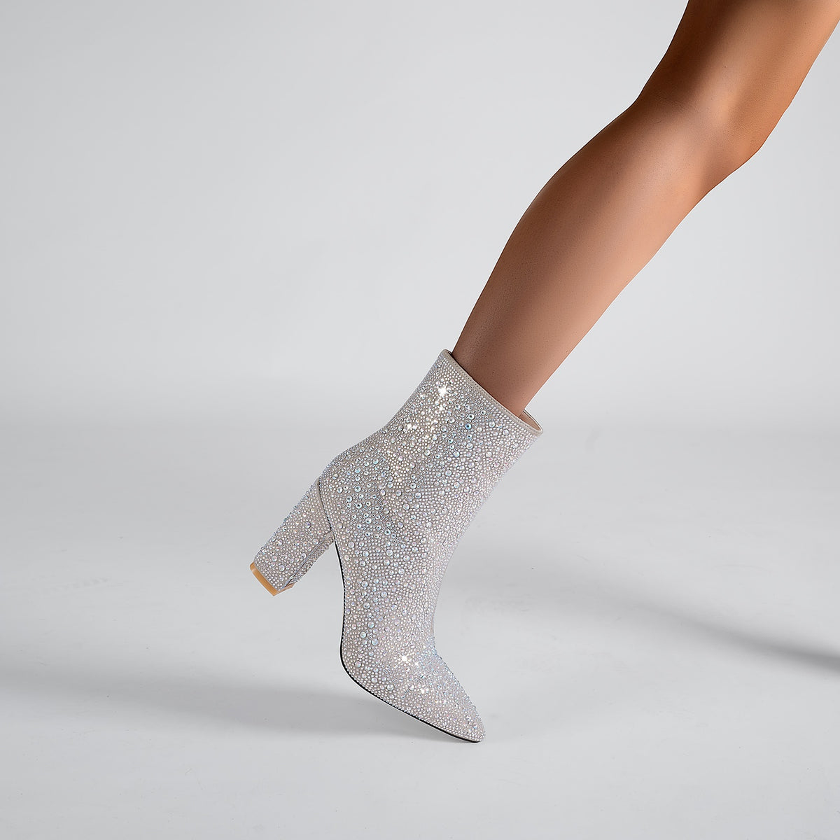 Crystal Embellished Pointed Toe Ankle Boots