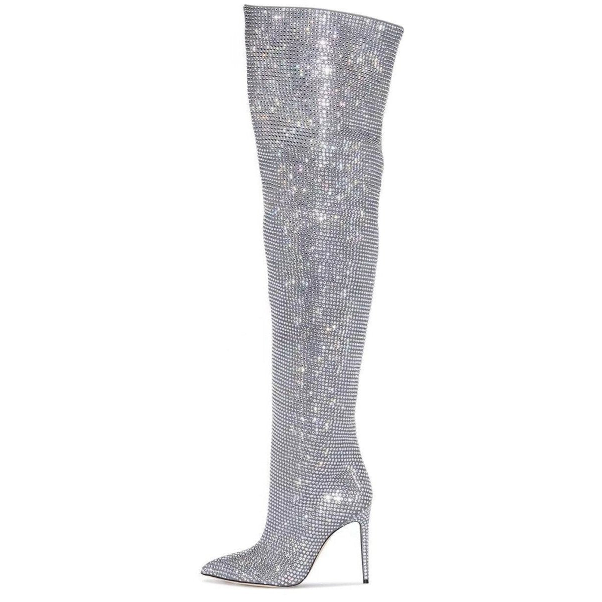 Crystal Embellished Slouchy Thigh High Boots - 0cm