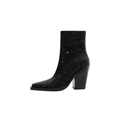 Crystal Embellished Western Ankle Boots