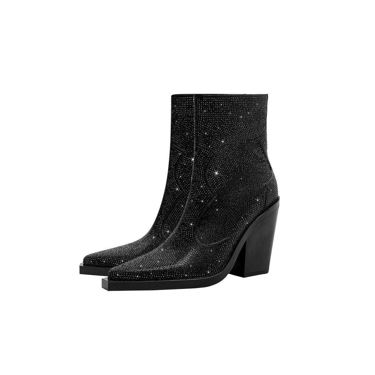 Crystal Embellished Western Ankle Boots