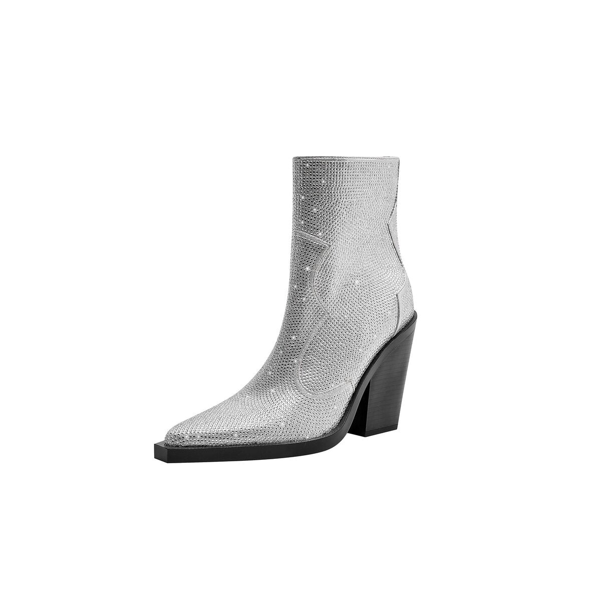 Crystal Embellished Western Ankle Boots