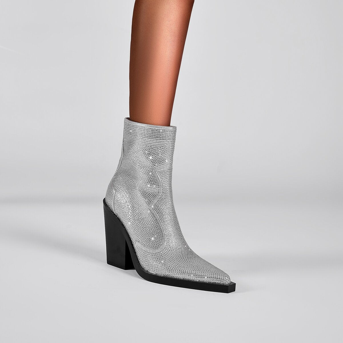 Crystal Embellished Western Ankle Boots
