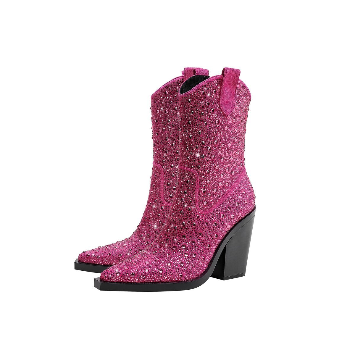 Crystal Embellished Western Mid Calf Cowboy Boots