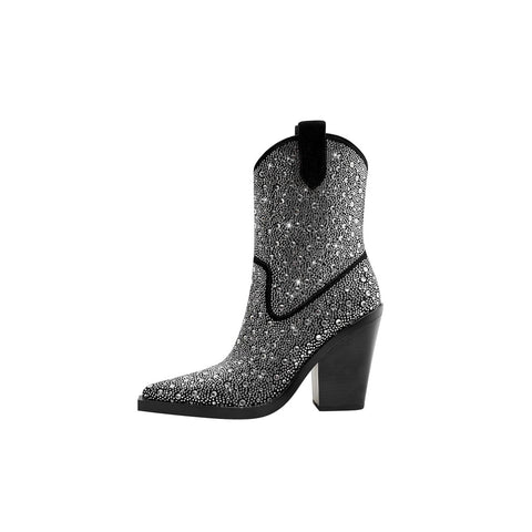 Crystal Embellished Western Mid Calf Cowboy Boots