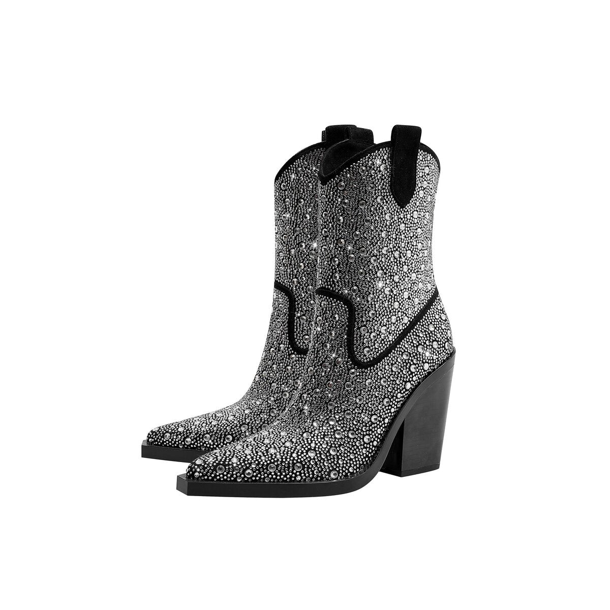 Crystal Embellished Western Mid Calf Cowboy Boots