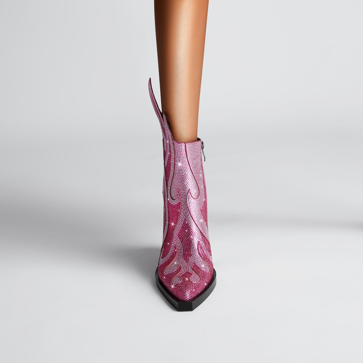 Crystal Flame Rhinestone Western Ankle Boots