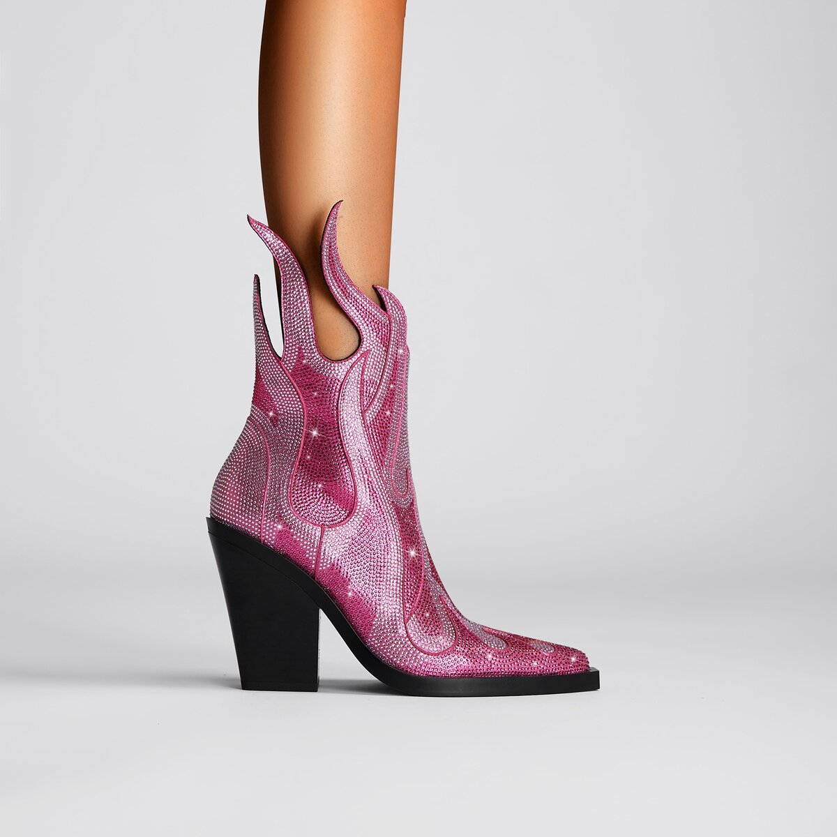 Crystal Flame Rhinestone Western Ankle Boots