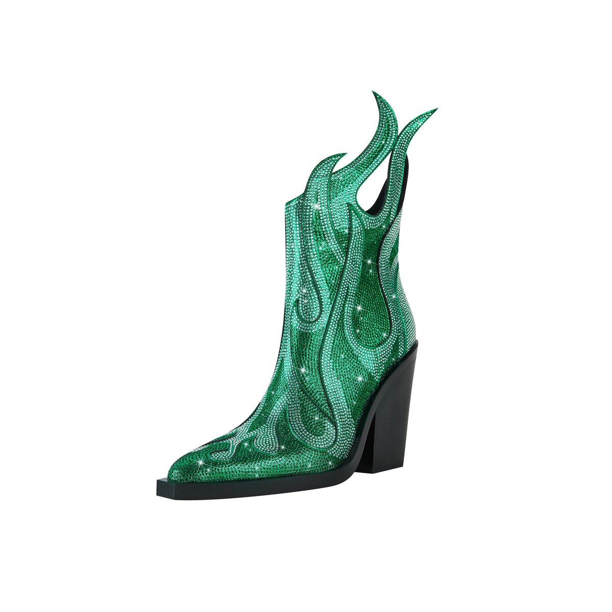Crystal Flame Rhinestone Western Ankle Boots