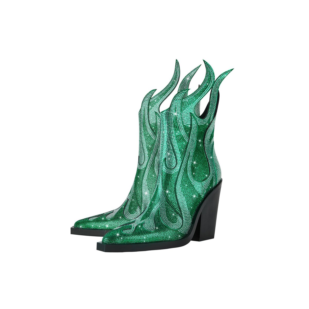 Crystal Flame Rhinestone Western Ankle Boots
