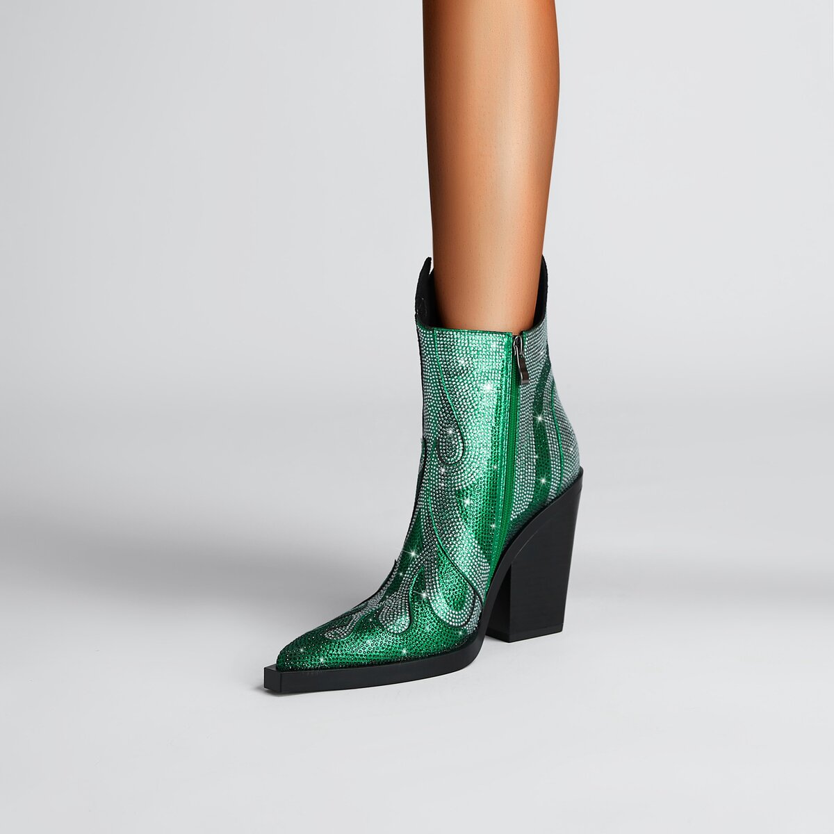Crystal Flame Rhinestone Western Ankle Boots