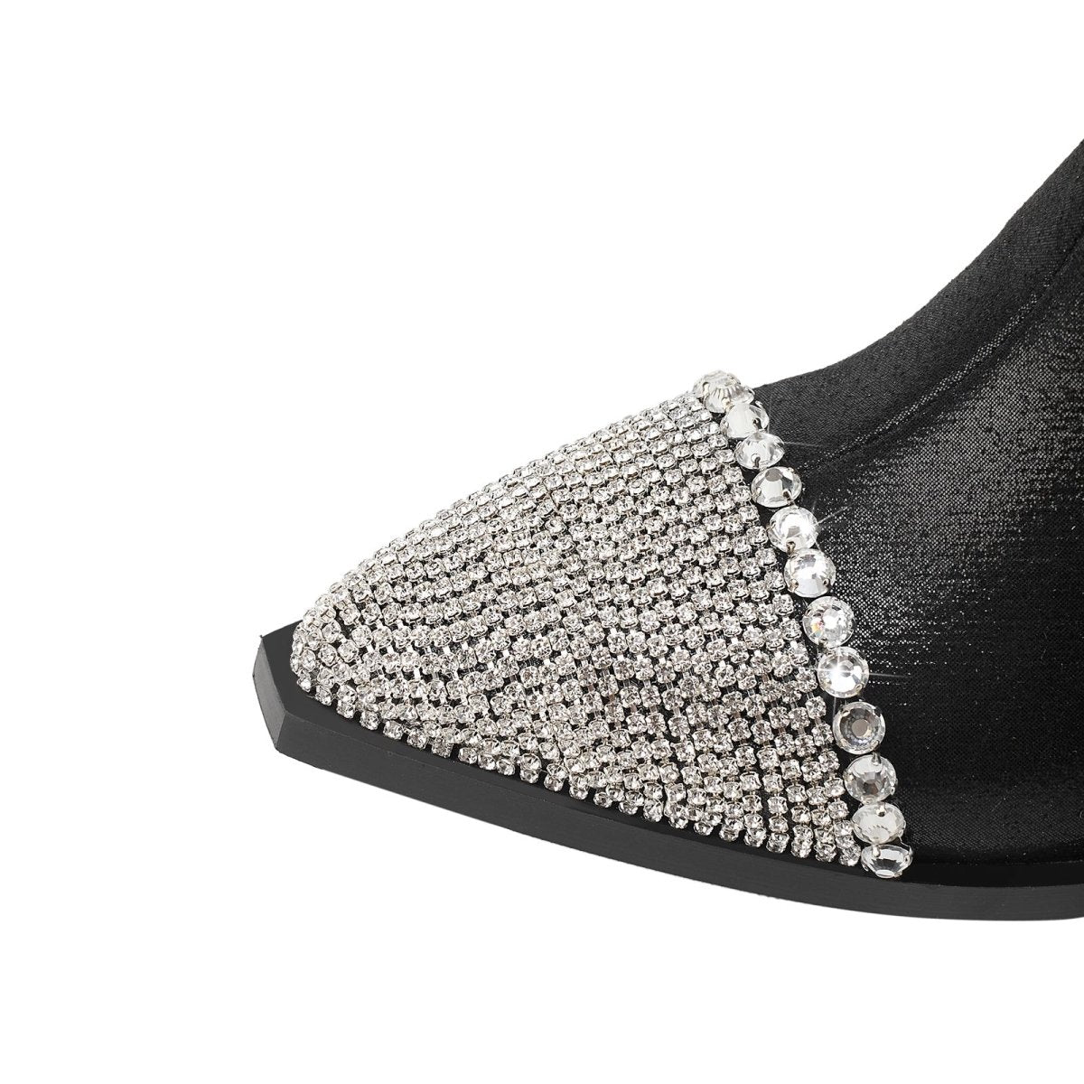 Crystal Fringe Embellished Black Cowgirl Boots - 0cm