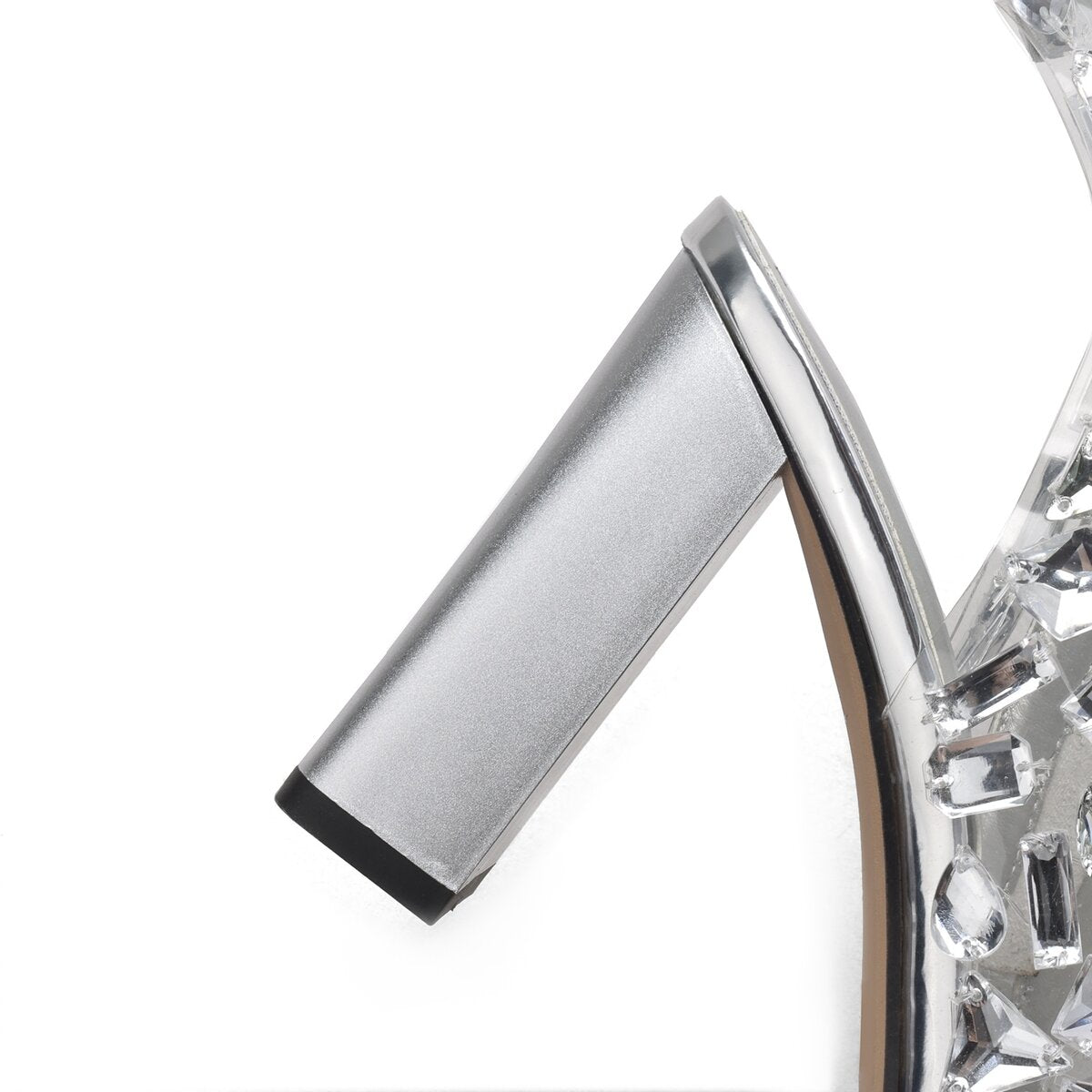 Crystal Mosaic Mesh Ankle Cuff Block Heel Sandals