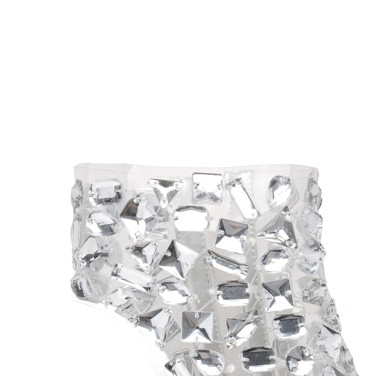 Crystal Mosaic Mesh Ankle Cuff Block Heel Sandals