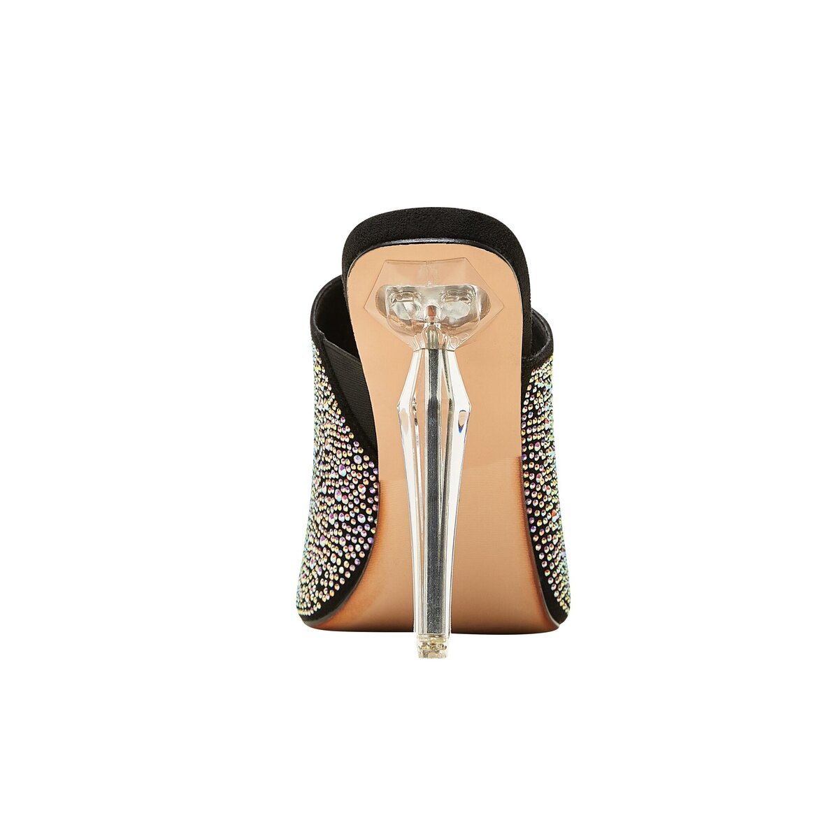 Crystal Encrusted Open Toe Mules with Sculptural Clear Stiletto Heel