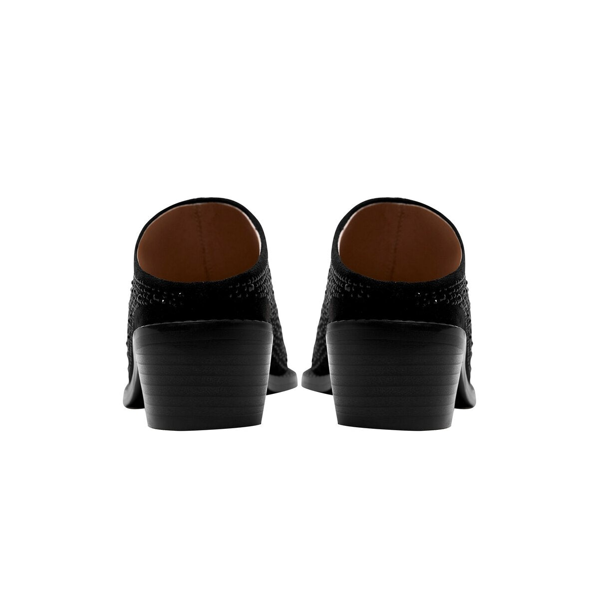 Crystal Studded Pointed Toe Suede Block Heel Mules