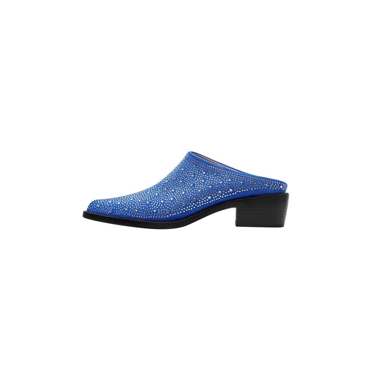 Crystal Studded Pointed Toe Suede Block Heel Mules
