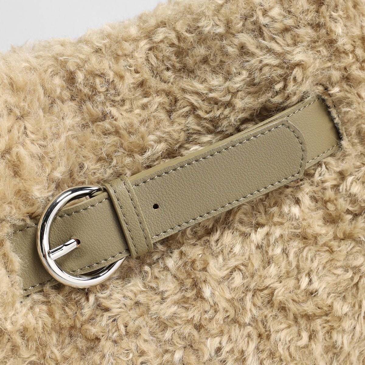 Curly Faux Shearling Tote Bag – Leather Buckle Shoulder Bag