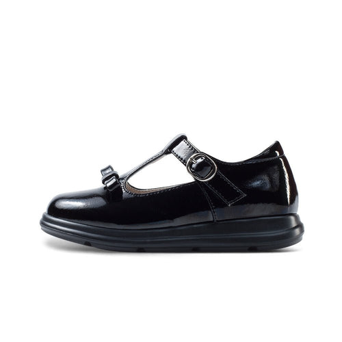 Cute Girls Soft Sole Patent Black T - Bar School Shoes - 0cm