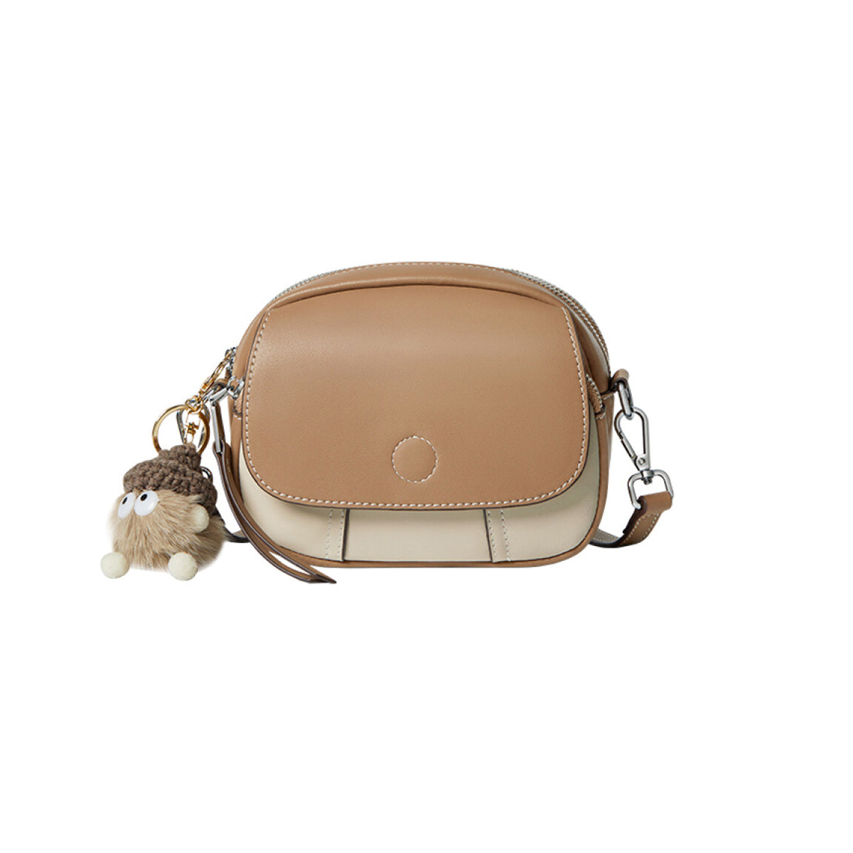 cutesy compact leather shoulder bag apricot 1
