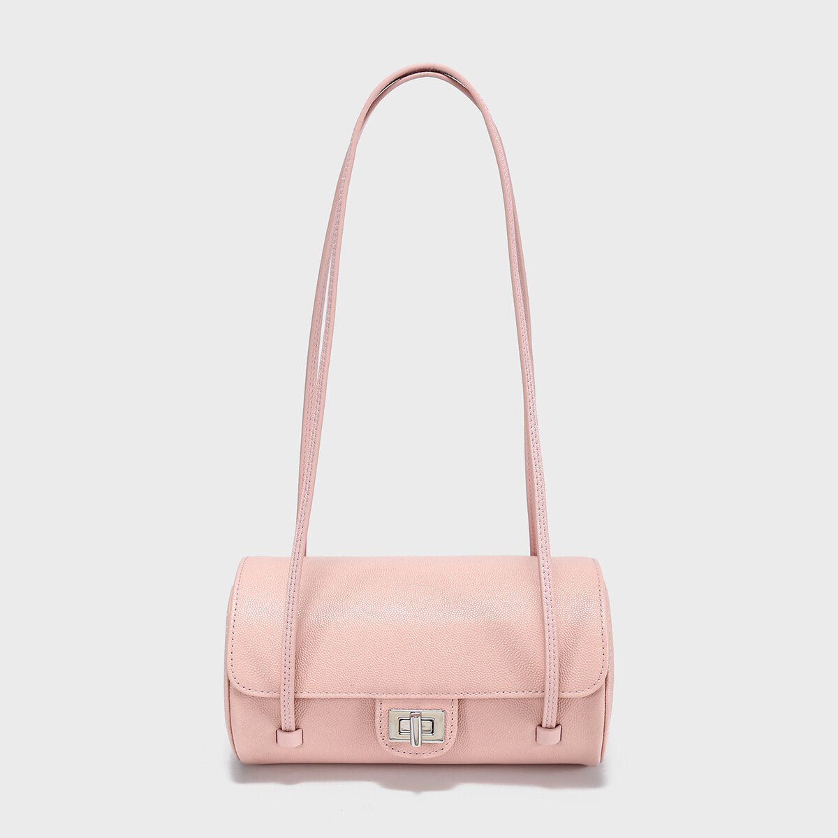 Pebbled Leather Cylinder Barrel Bag – Pillow Shoulder Purse with Turn-Lock