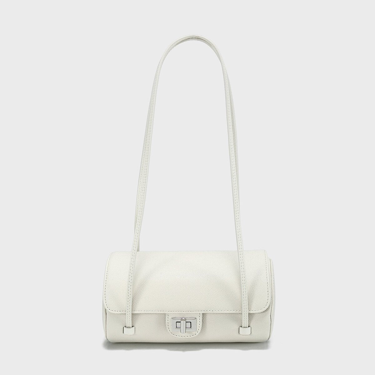 Pebbled Leather Cylinder Barrel Bag – Pillow Shoulder Purse with Turn-Lock