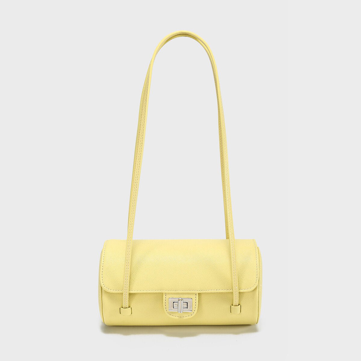 Pebbled Leather Cylinder Barrel Bag – Pillow Shoulder Purse with Turn-Lock