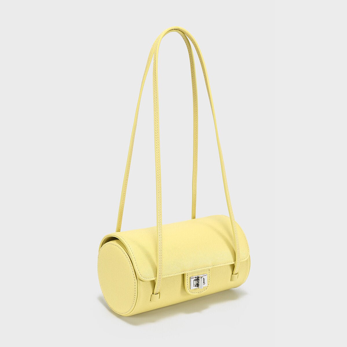 Pebbled Leather Cylinder Barrel Bag – Pillow Shoulder Purse with Turn-Lock