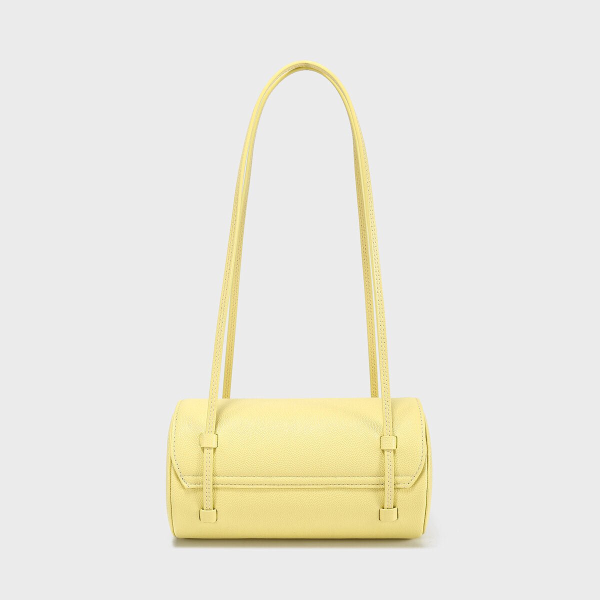 Pebbled Leather Cylinder Barrel Bag – Pillow Shoulder Purse with Turn-Lock