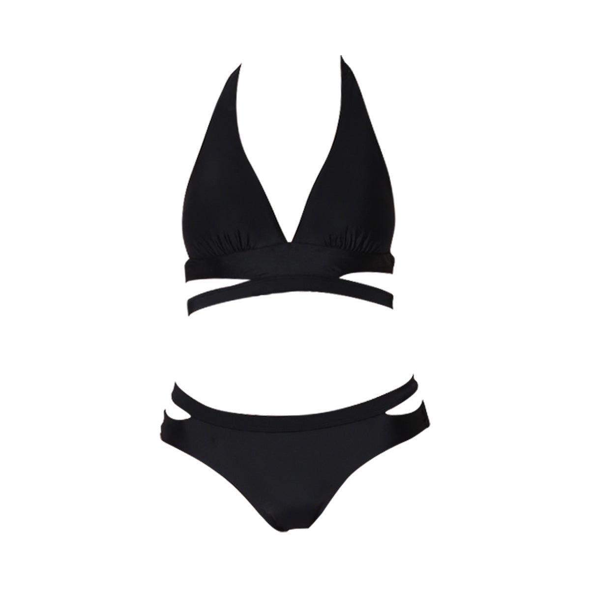 daring retro cutout bikini set all black 4