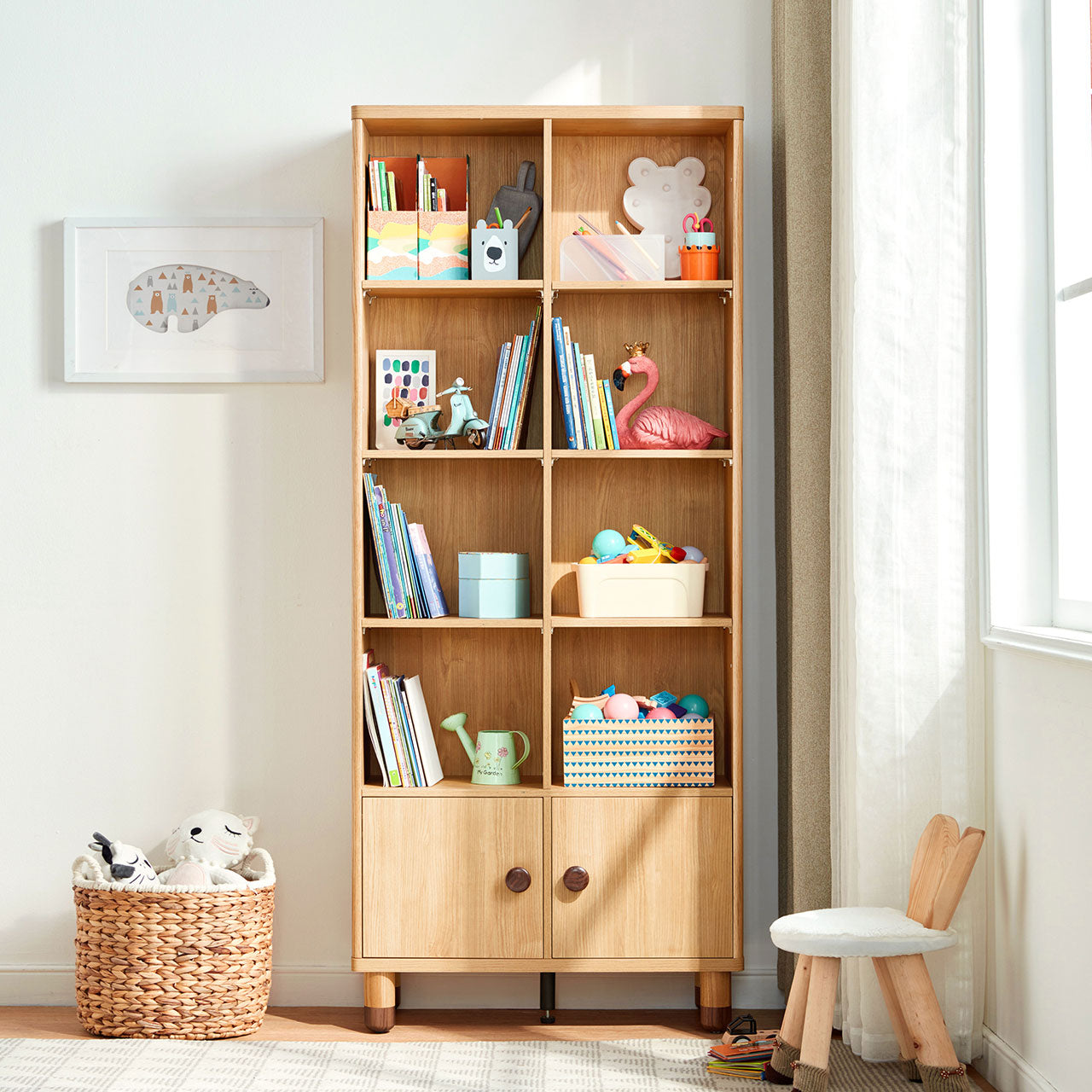 dear bear kids oak storage bookshelf 10 grid oak 1