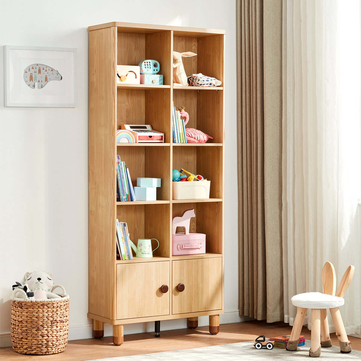dear bear kids oak storage bookshelf 10 grid oak 2