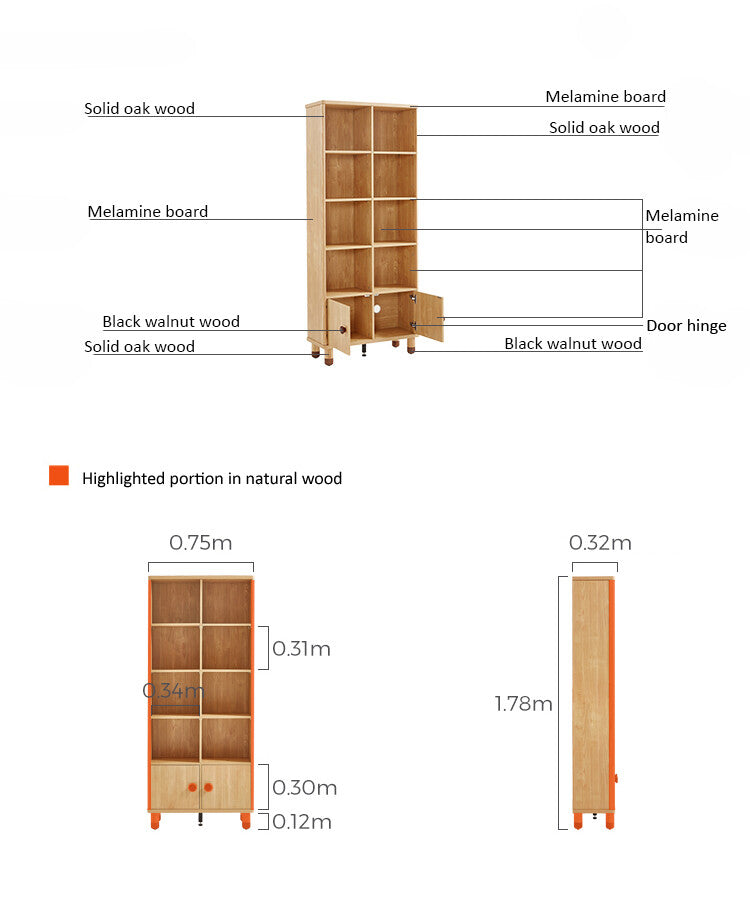 dear bear kids oak storage bookshelf 10 grid oak 6