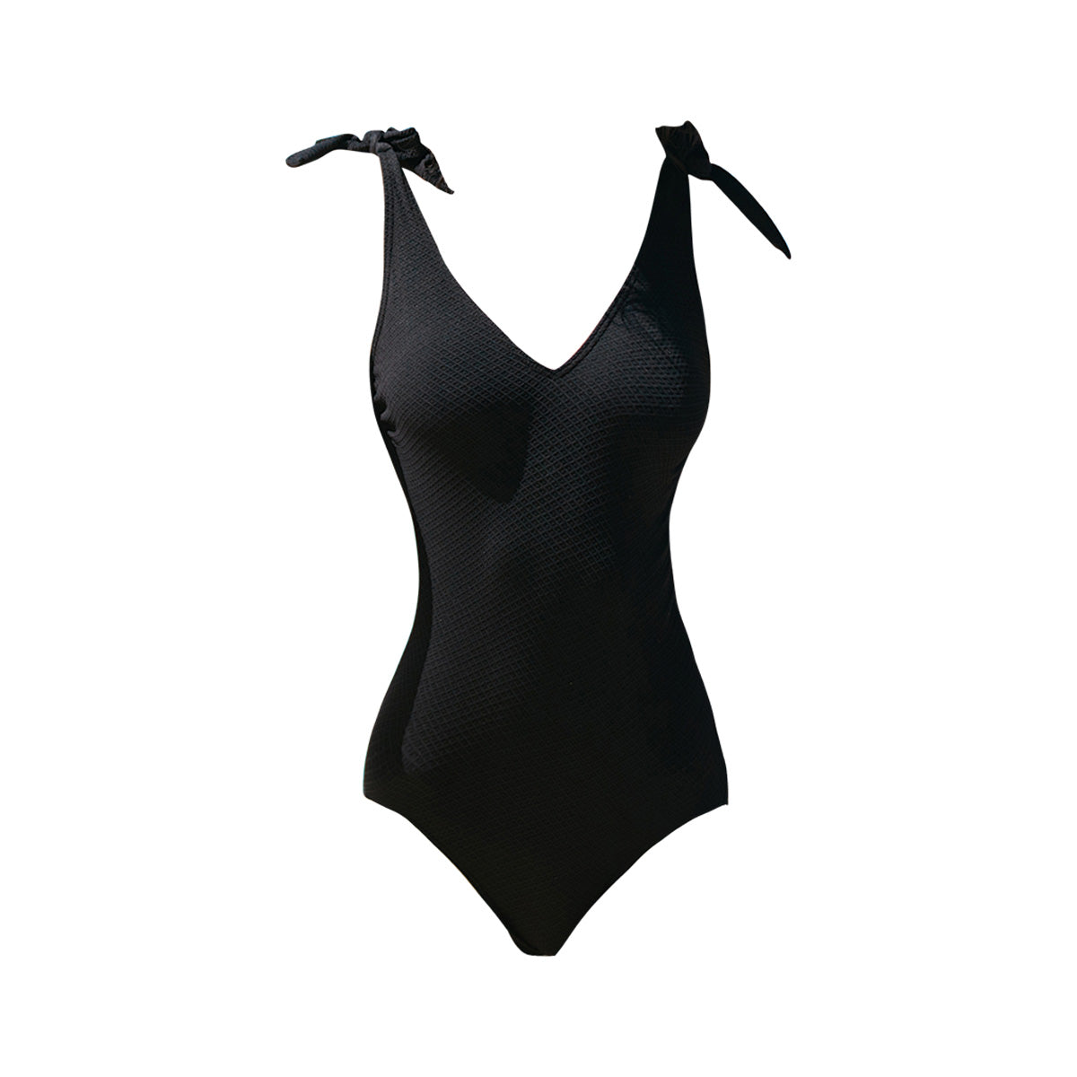deep v neck shoulder tie black swimsuit all black 4