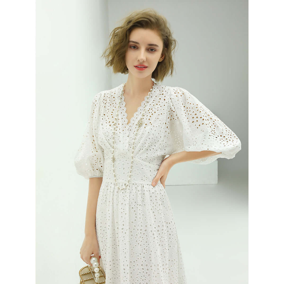 delicate french lace cutwork white cotton dress all white 3
