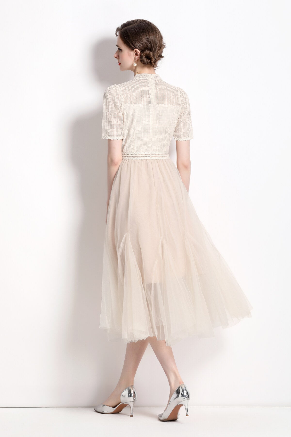 delicate mesh high waisted midi dress all ivory 4