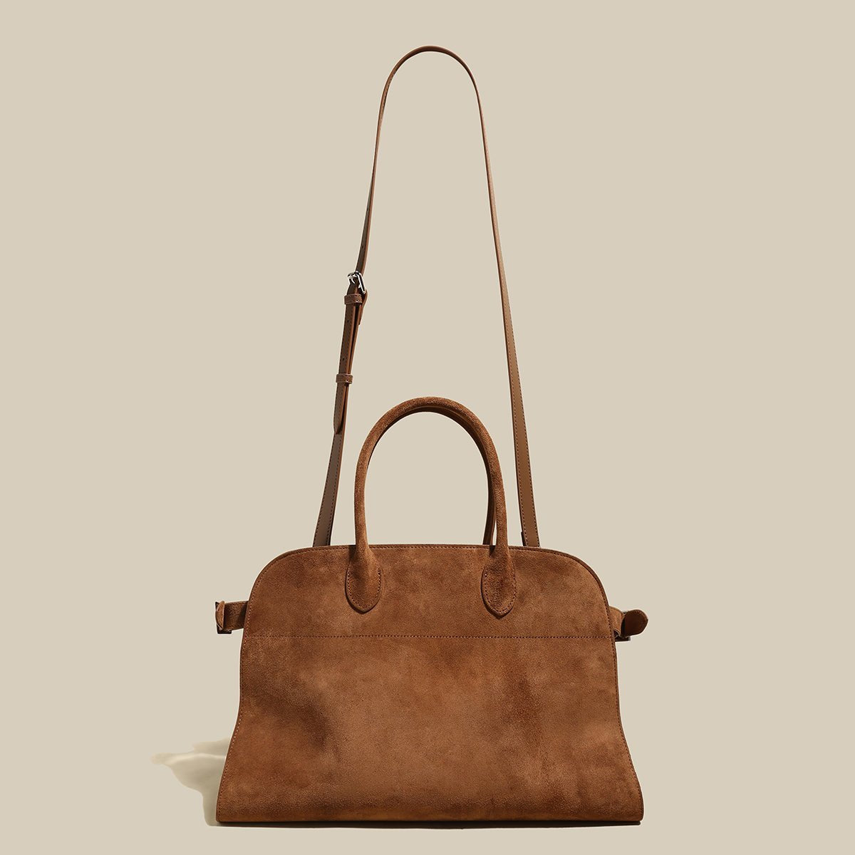 Delta Top Handle Bag – Structured Suede Doctor's Bag with Side Belt Accents