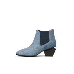 Classic Denim Blue Block Heel Ankle Boots