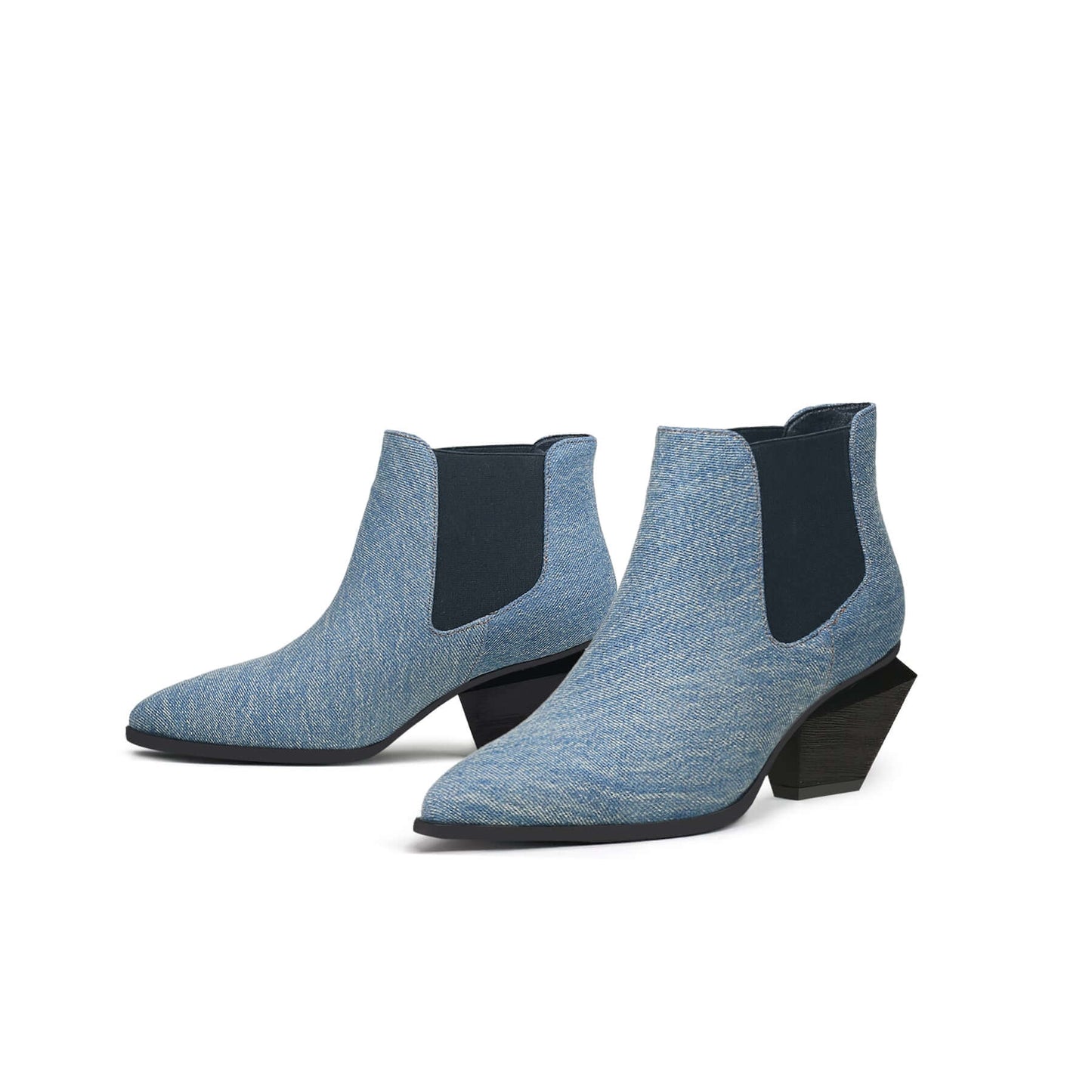 denim blue block heel ankle boots all blue 5