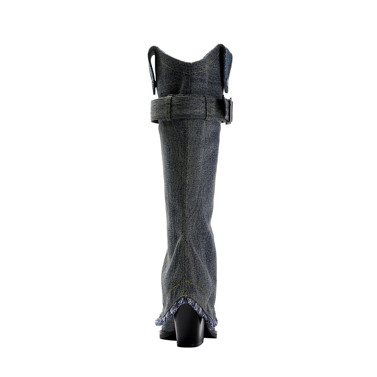 Denim Buckle Foldover Pointed Toe Knee High Boots