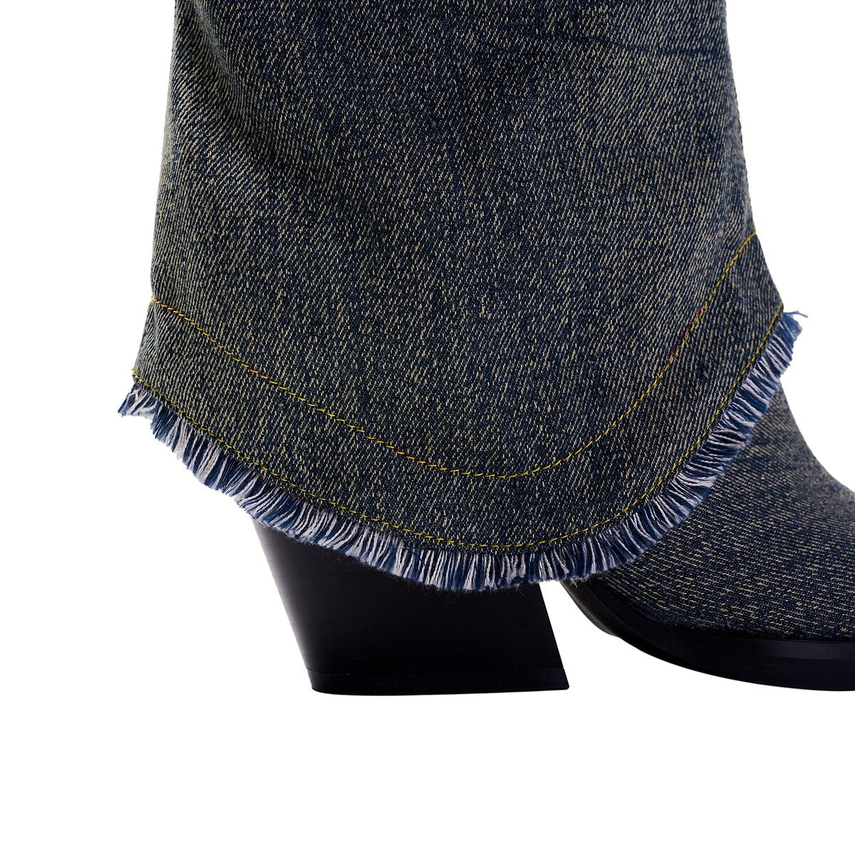 Denim Buckle Foldover Pointed Toe Knee High Boots