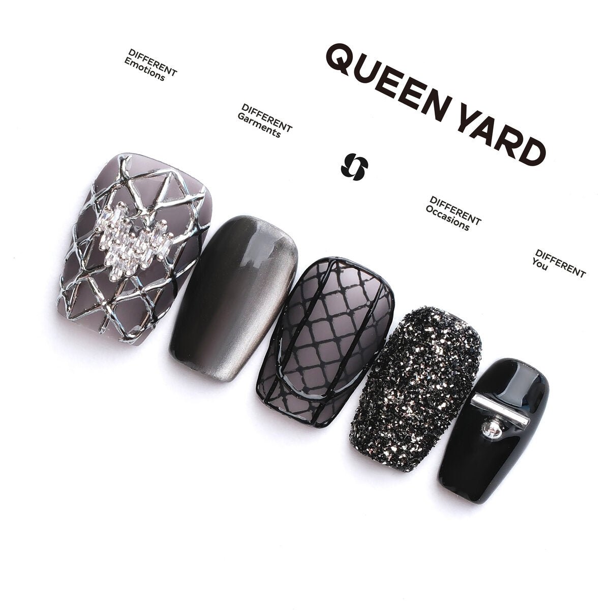 Destined Black Silver 3D Press-On Nails