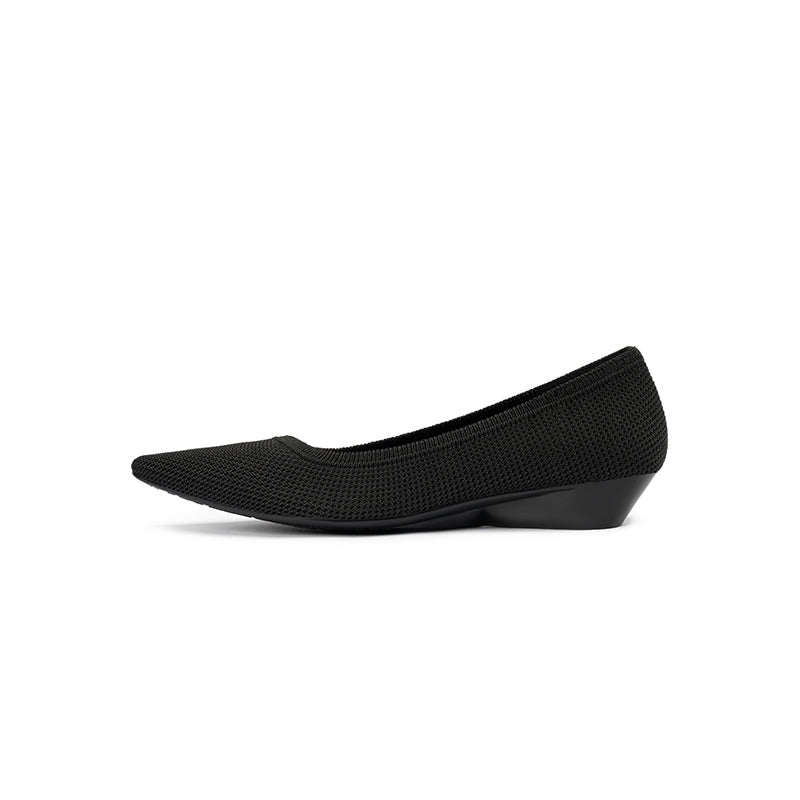 Diagonal Cut Knit Pointed Toe Wedge Flats – Washable Office Slip-Ons