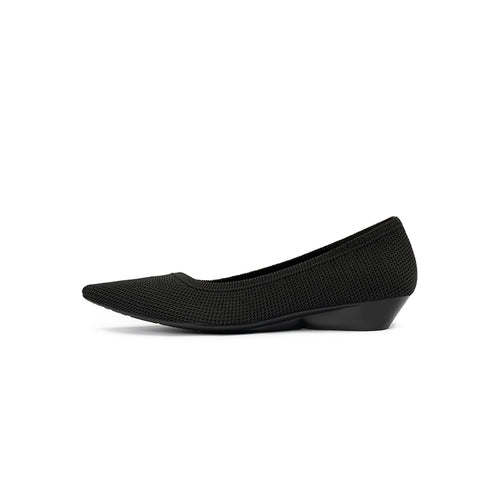 Diagonal Cut Knit Pointed Toe Wedge Flats – Washable Office Slip-Ons