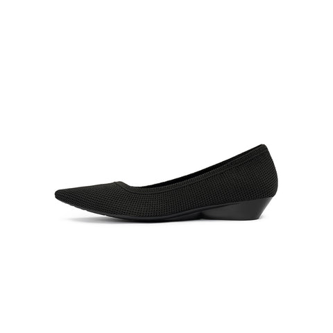 Diagonal Cut Knit Pointed Toe Wedge Flats – Washable Office Slip-Ons