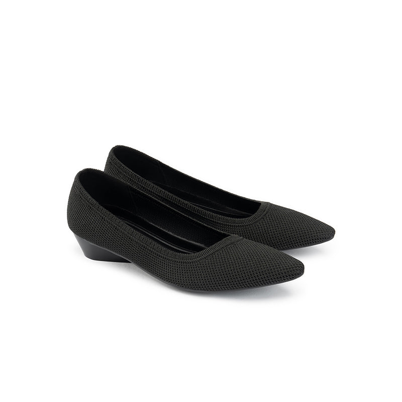 Diagonal Cut Knit Pointed Toe Wedge Flats – Washable Office Slip-Ons
