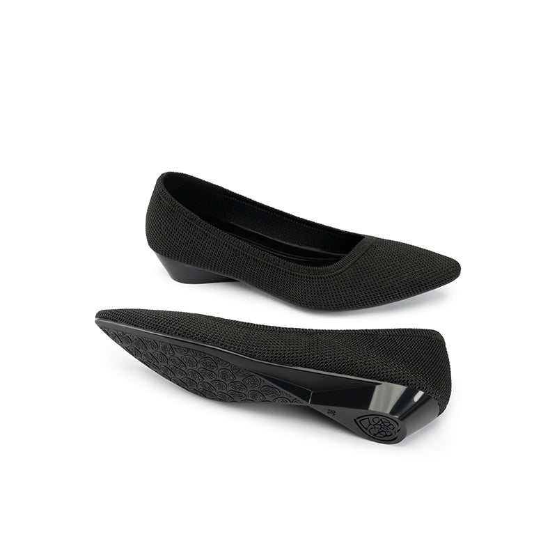 Diagonal Cut Knit Pointed Toe Wedge Flats – Washable Office Slip-Ons
