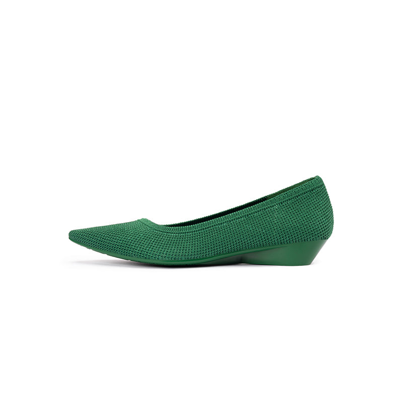 Diagonal Cut Knit Pointed Toe Wedge Flats – Washable Office Slip-Ons