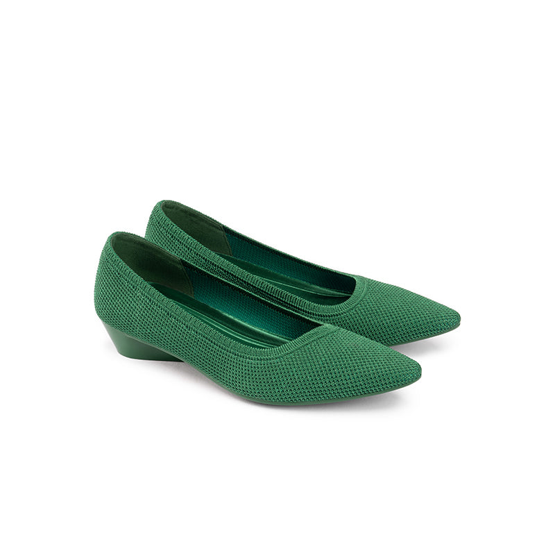 Diagonal Cut Knit Pointed Toe Wedge Flats – Washable Office Slip-Ons